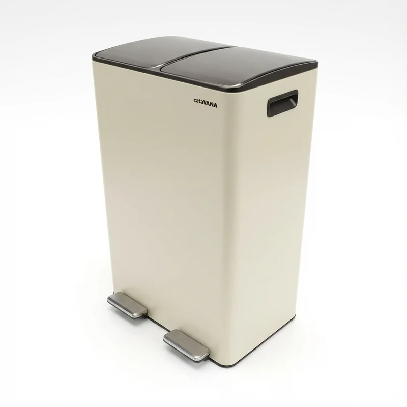 Poubelle Double Compartiment 2 x 30L, Pédales Métal, 2 Seaux Plastique, Fermeture Douceur, Hermétique