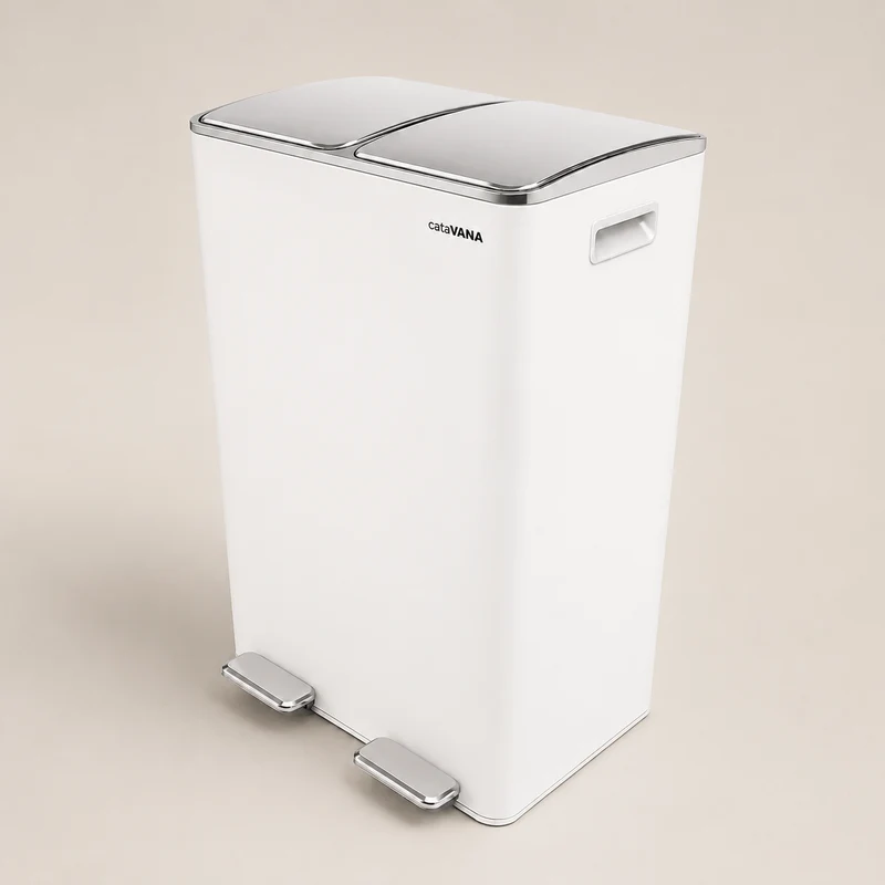 Poubelle Double Compartiment 2 x 30L, Pédales Métal, 2 Seaux Plastique, Fermeture Douceur, Hermétique