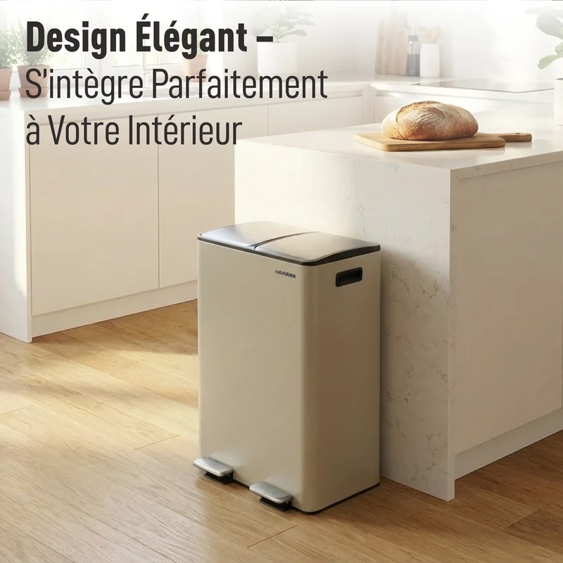 Poubelle Double Compartiment 2 x 30L, Pédales Métal, 2 Seaux Plastique, Fermeture Douceur, Hermétique