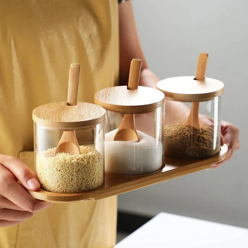 BOCAUX À ÉPICES | Aroméa Trio Verre Bambou