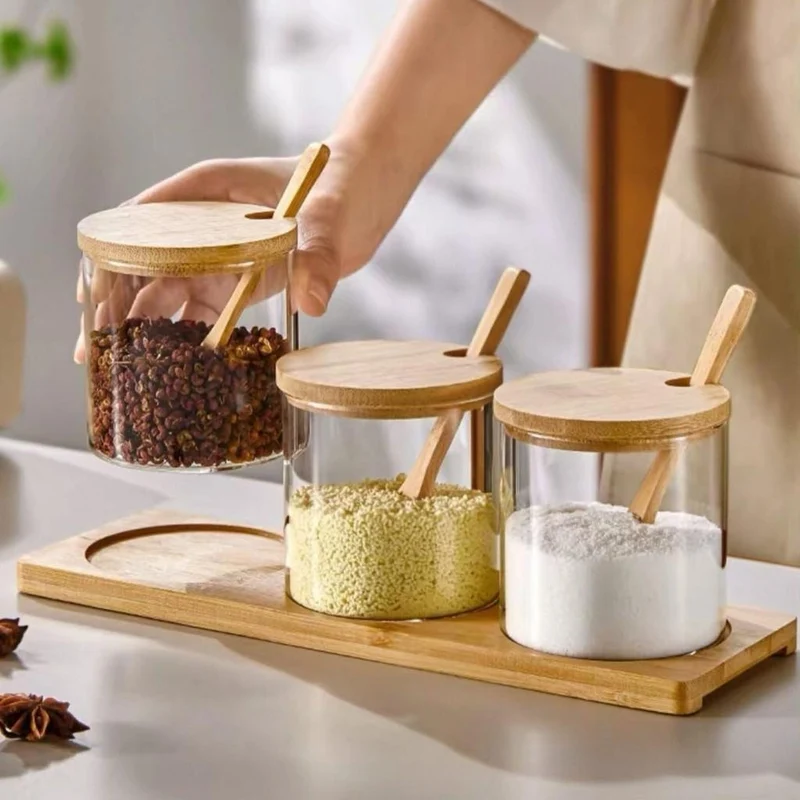 BOCAUX À ÉPICES | Aroméa Trio Verre Bambou