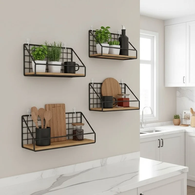 ETAGERE MURALE CUISINE BOIS | Atelier Mural™