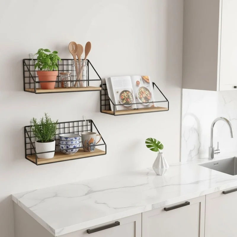 ETAGERE MURALE CUISINE BOIS | Atelier Mural™