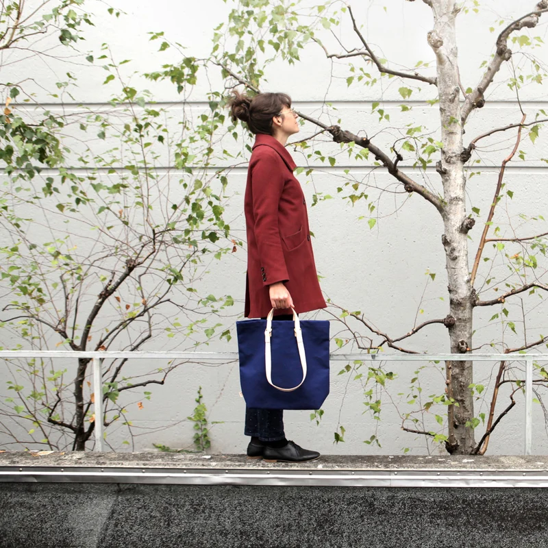 Shopper Sam Navy, Leder Natur