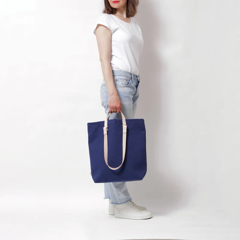 Shopper Sam Navy, Leder Natur