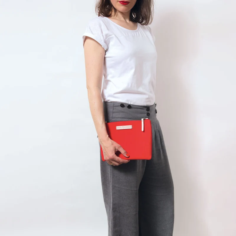 Clutch Charlie Rot, Leder Natur