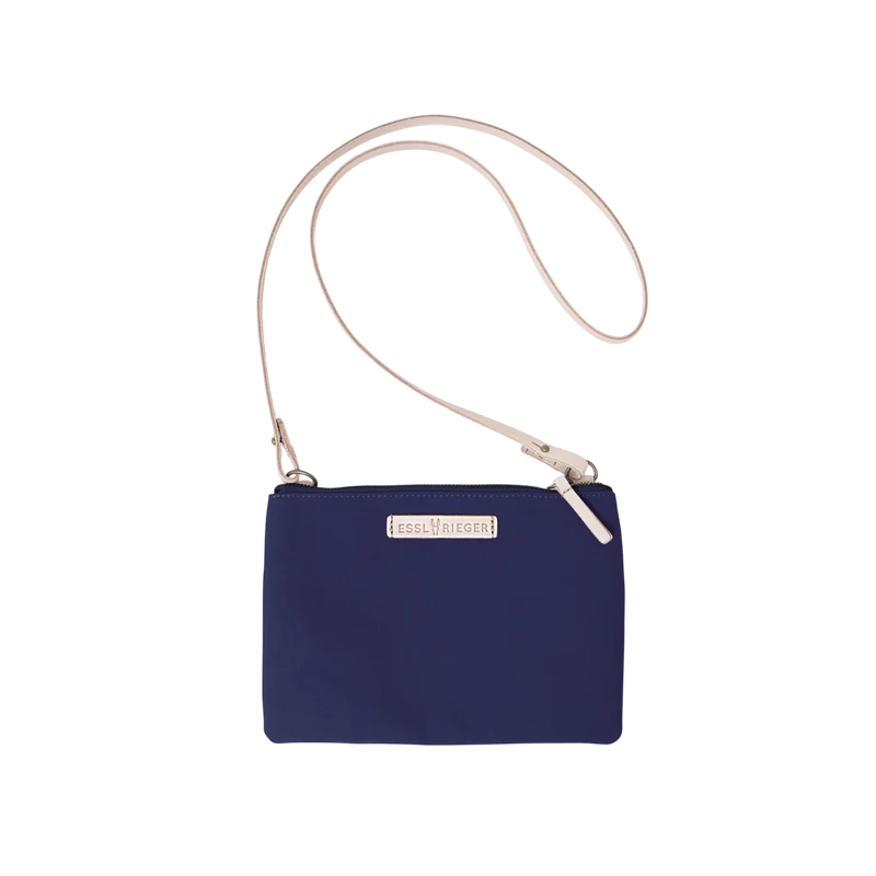 Clutch Charlie Navy, Leder Natur