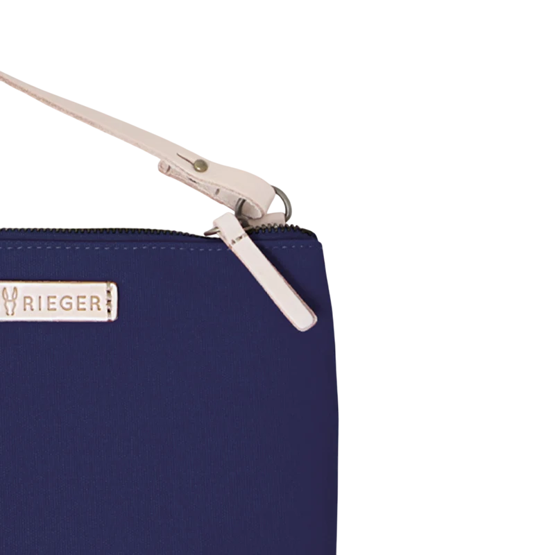 Clutch Charlie Navy, Leder Natur
