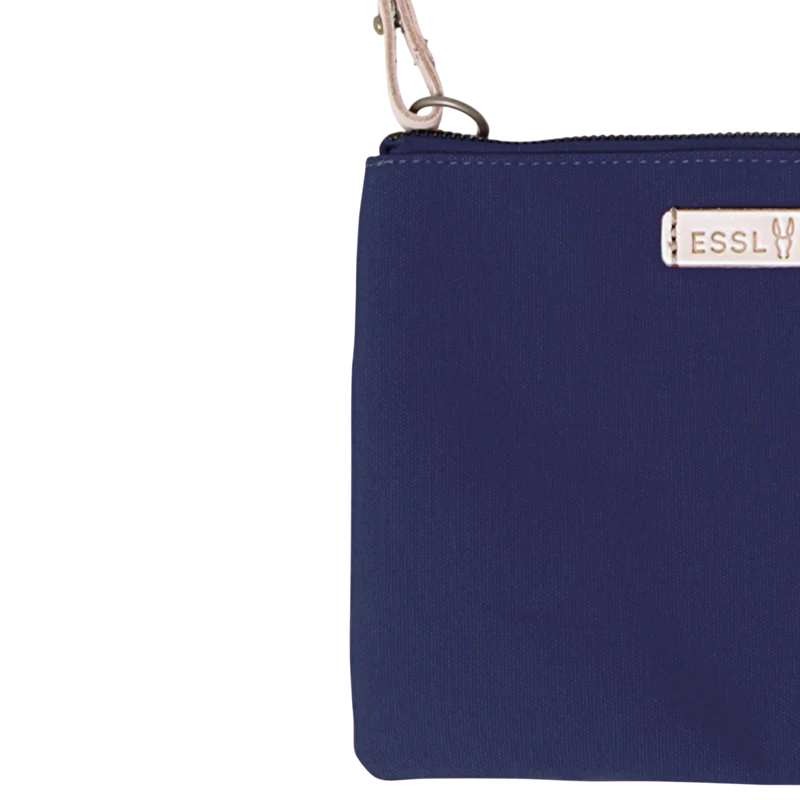 Clutch Charlie Navy, Leder Natur