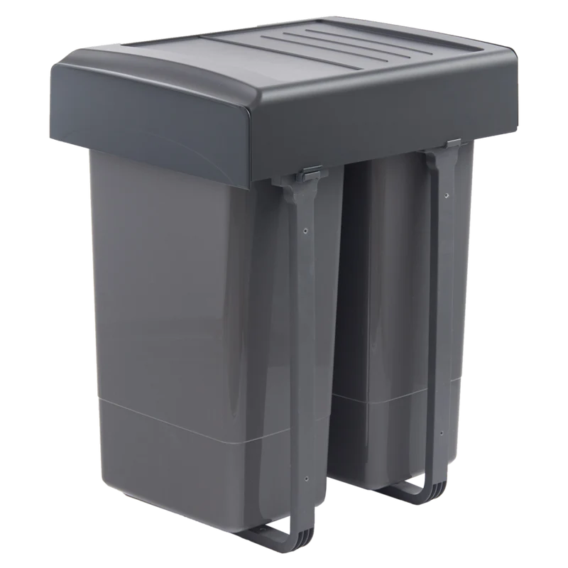 Poubelle tri 2 bacs 52 L pour meuble de 450 mm, SOFT
