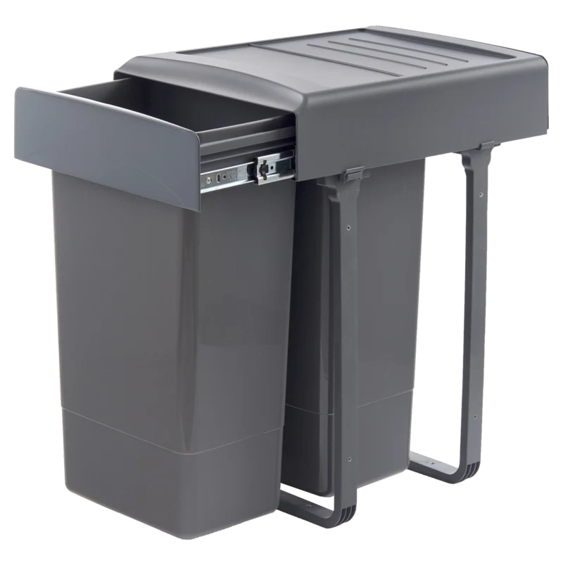 Poubelle tri 2 bacs 52 L pour meuble de 450 mm, SOFT