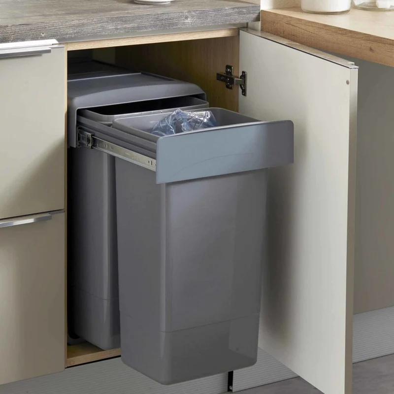 Poubelle tri 2 bacs 52 L pour meuble de 450 mm, SOFT