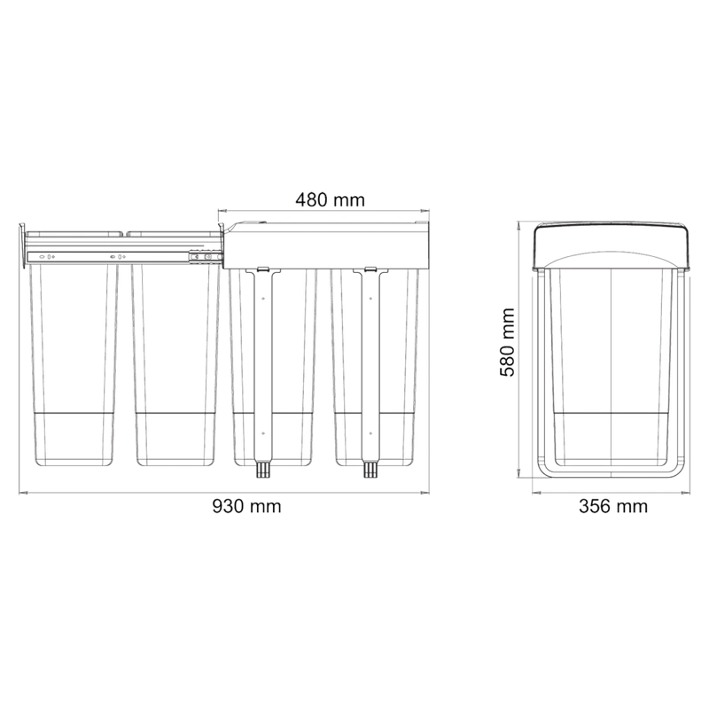 Poubelle tri 2 bacs 52 L pour meuble de 450 mm, SOFT