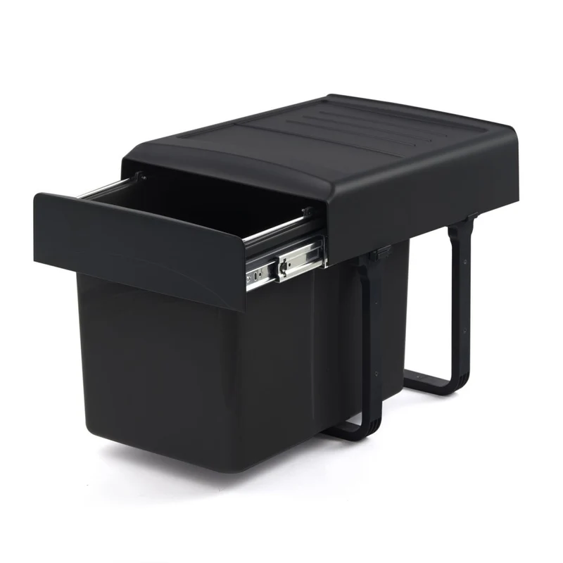 Poubelle 1 bac 34 L pour meuble de 400 mm, noir recyclé