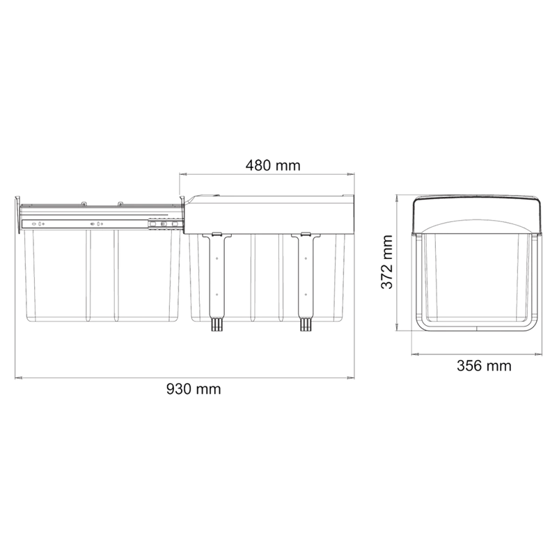 Poubelle 1 bac 34 L pour meuble de 400 mm, noir recyclé
