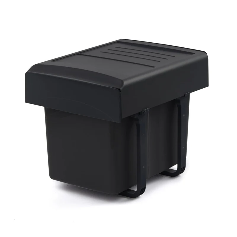 Poubelle 1 bac 34 L pour meuble de 400 mm, noir recyclé