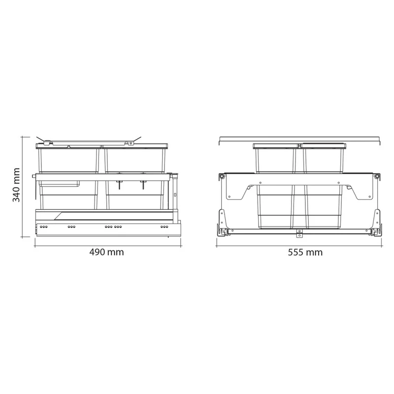 Aménagement tiroir 3 bacs 34 L pour meuble de 600 mm