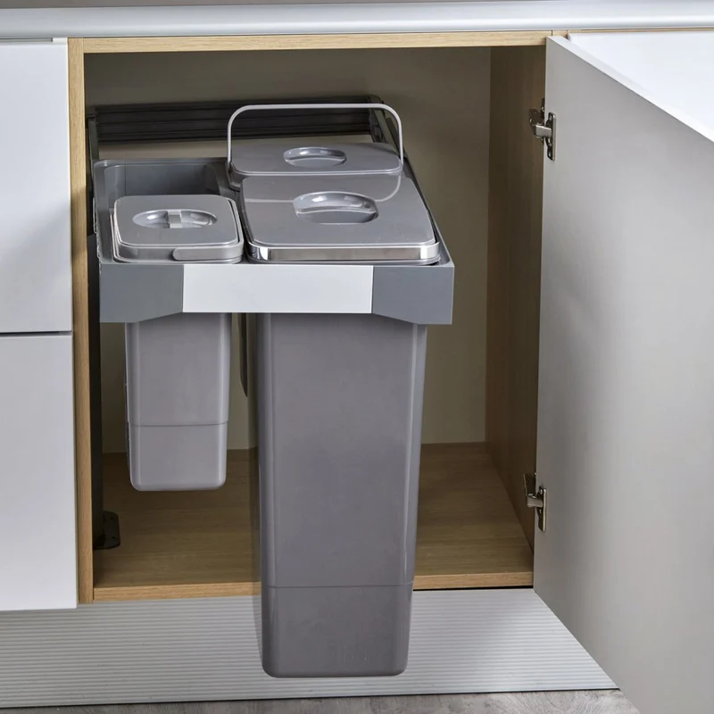 Poubelle sous évier 4 bacs 47 L pour meuble de 450 mm, SOFT