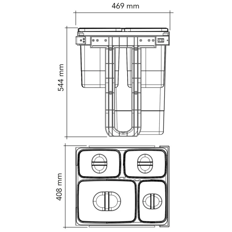 Poubelle sous évier 4 bacs 47 L pour meuble de 450 mm, SOFT