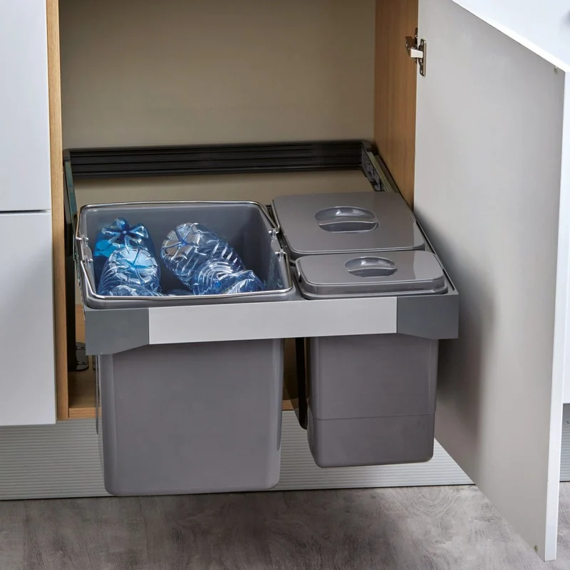 Poubelle sous-évier 3 bacs 56 L pour meuble de 600 mm, SOFT