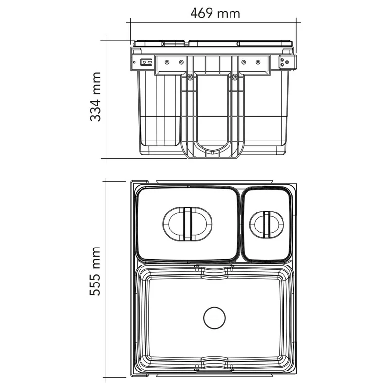 Poubelle sous-évier 3 bacs 56 L pour meuble de 600 mm, SOFT