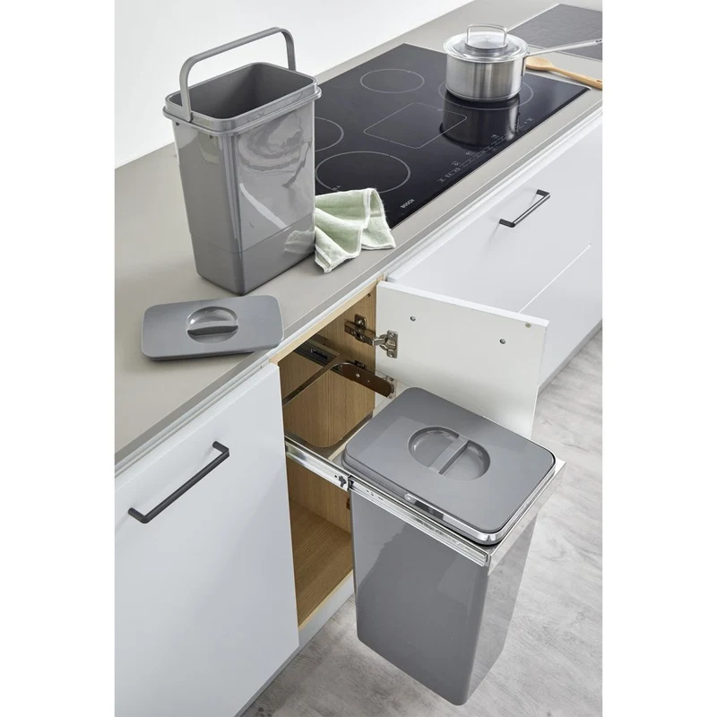 Poubelle tri 2 bacs 33 L pour meuble de 300 mm, cadre inox