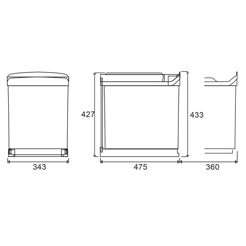 Poubelle tri 2 bacs 42 L pour meuble de 450 mm, automatique