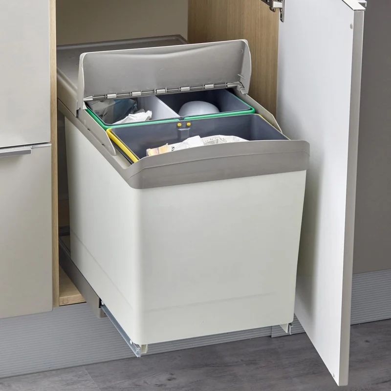 Poubelle tri 2 bacs 42 L pour meuble de 450 mm, automatique