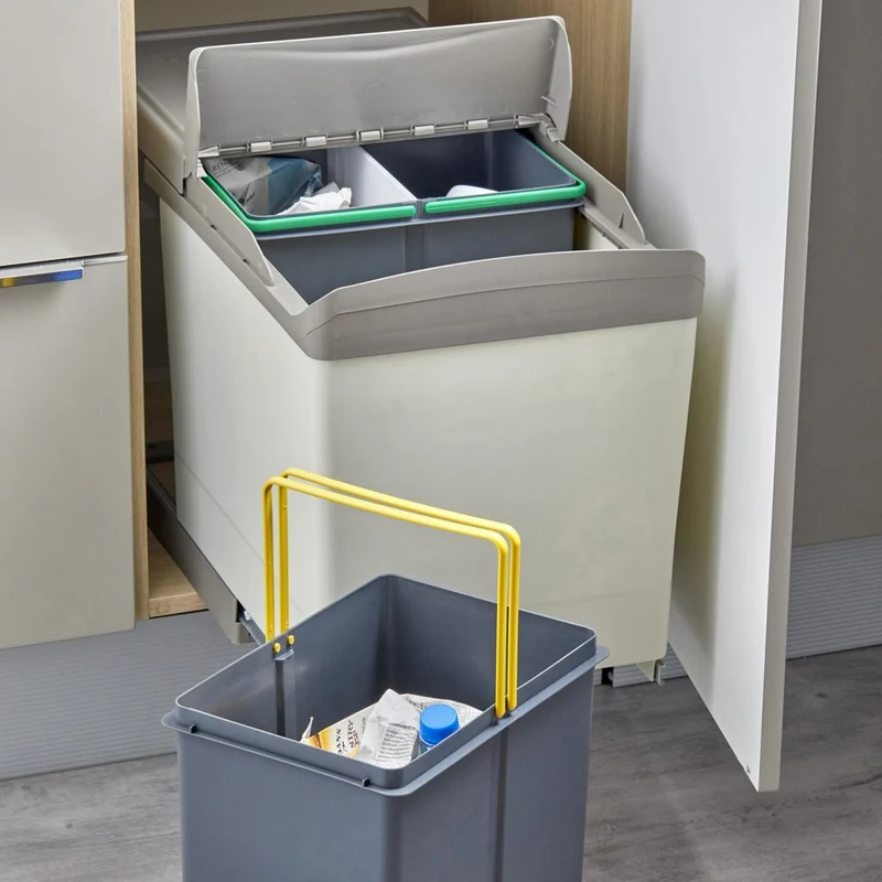 Poubelle tri 2 bacs 42 L pour meuble de 450 mm, automatique