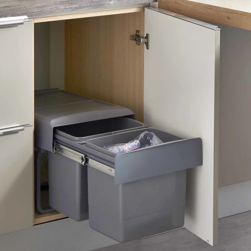 Poubelle tri 2 bacs 30 L pour meuble de 400 mm, SOFT