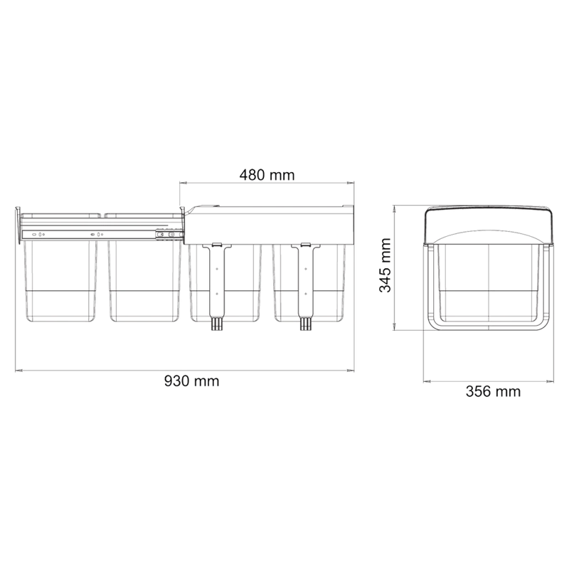 Poubelle tri 2 bacs 30 L pour meuble de 400 mm, SOFT