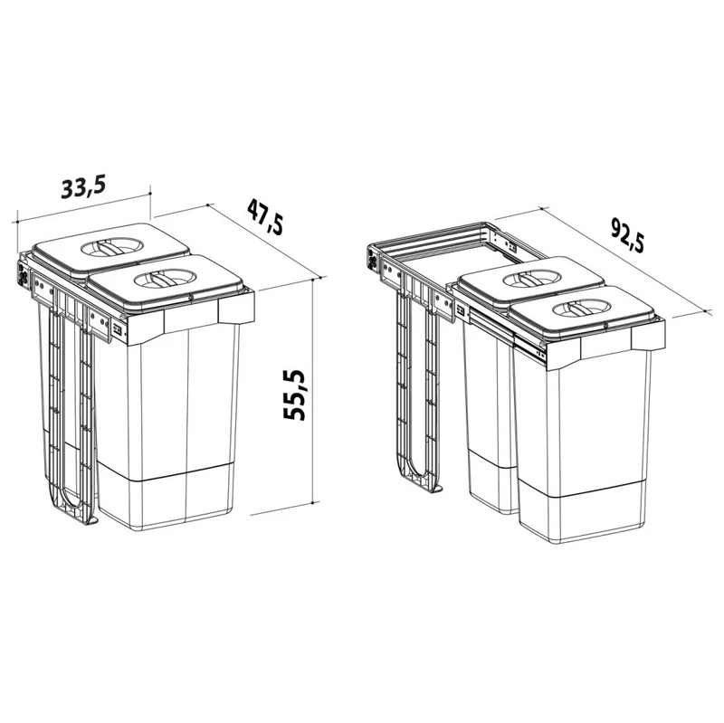 Poubelle sous-évier 2 bacs 52 L pour meuble de 400 mm, SOFT