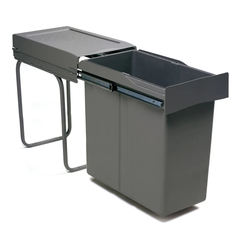 Poubelle 1 bac 40 L pour meuble de 300 mm, gris orion