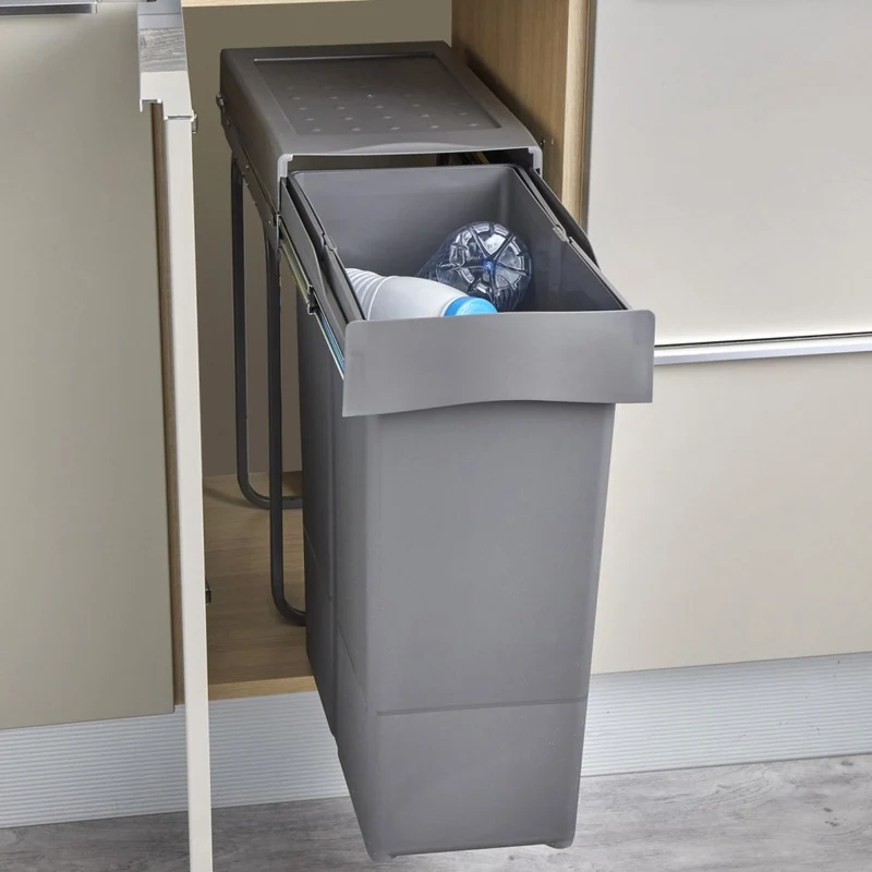 Poubelle 1 bac 40 L pour meuble de 300 mm, gris orion