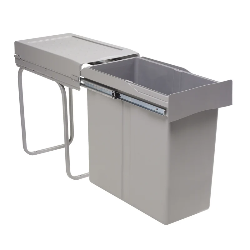 Poubelle 1 bac 40 L pour meuble de 300 mm, gris