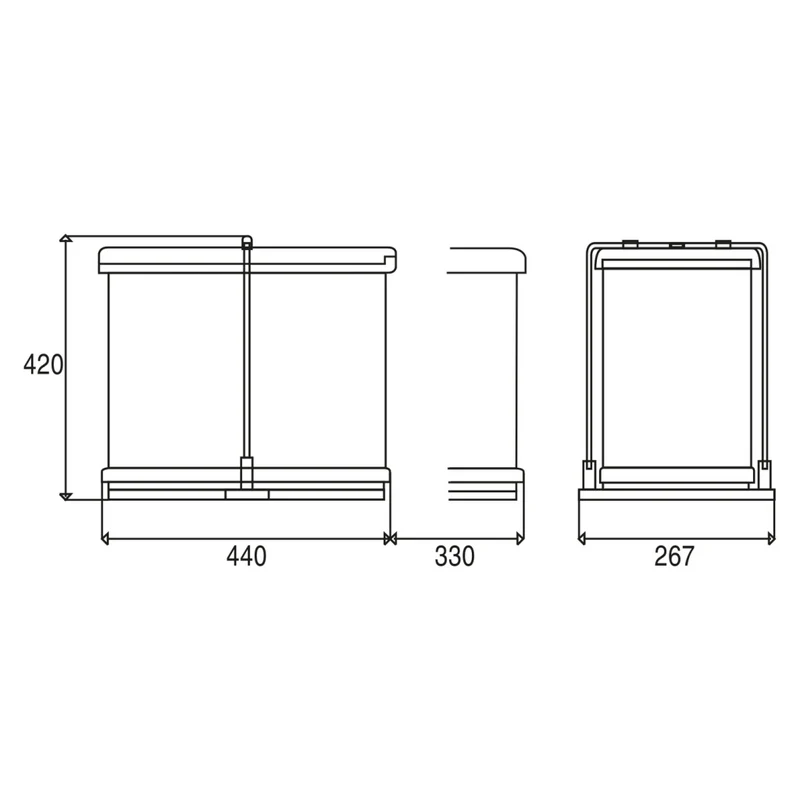 Poubelle tri 2 bacs 28 L pour meuble de 400 mm, inox automatique