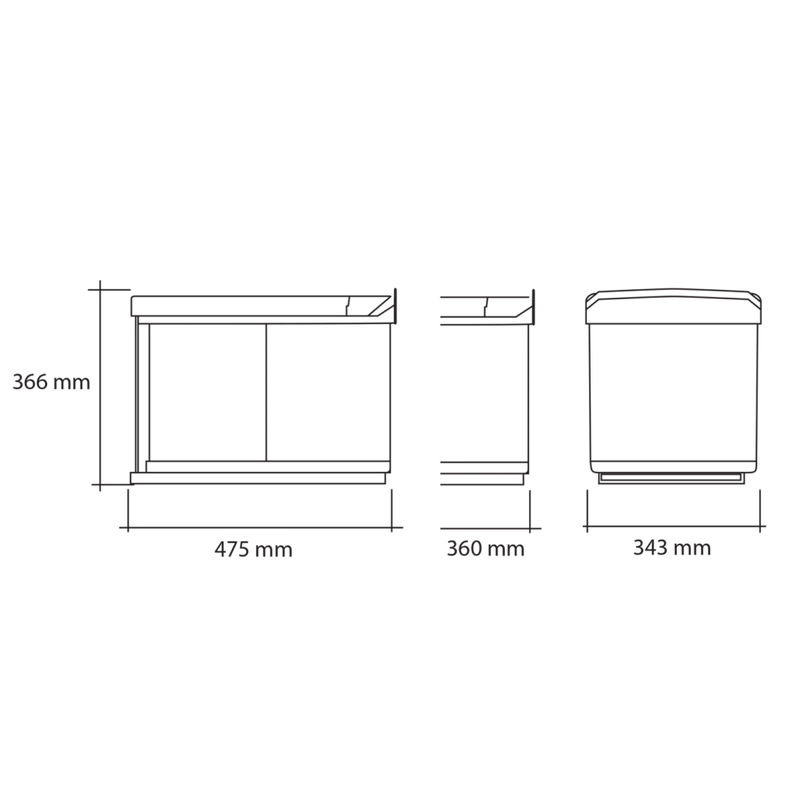 Poubelle tri 2 bacs 32 L pour meuble de 450 mm, automatique