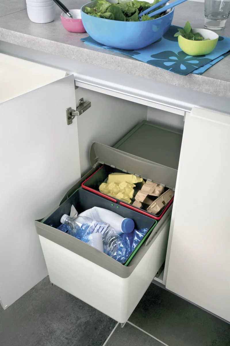 Poubelle tri 2 bacs 32 L pour meuble de 450 mm, automatique
