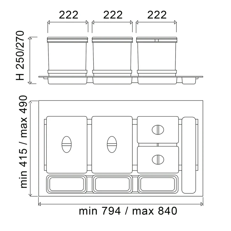 Collecteur de tri 4 bacs 41 L pour tiroir de 900 mm