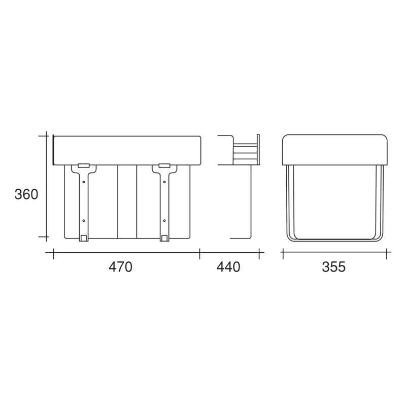 Poubelle 1 bac 34 L pour meuble de 400 mm, gris