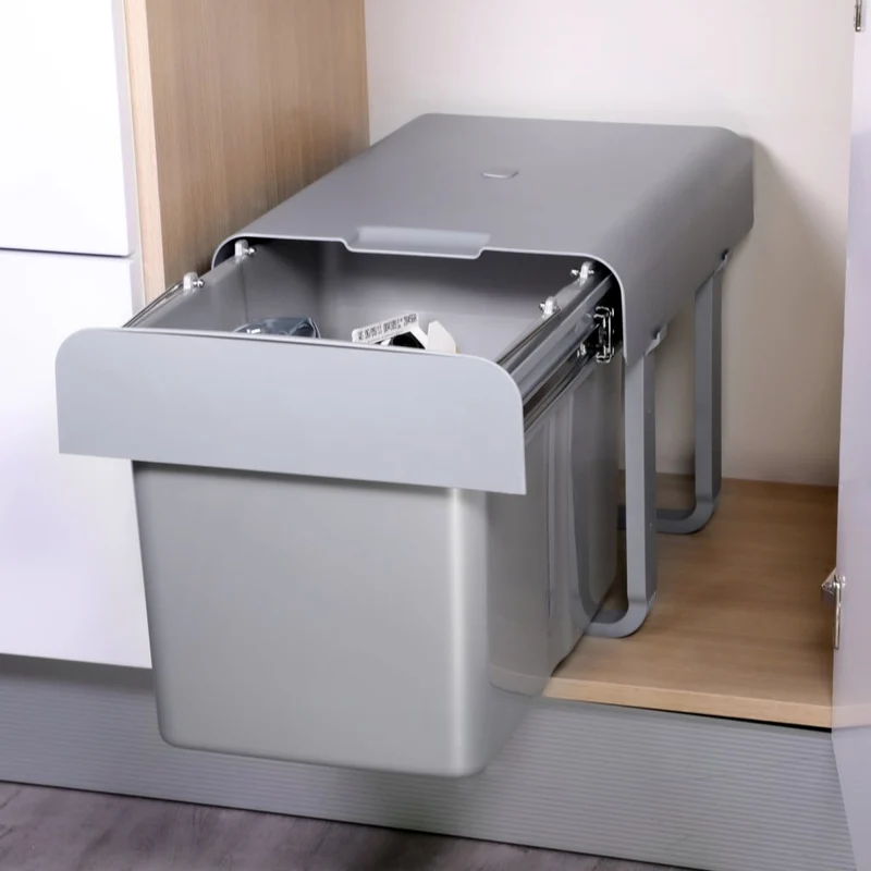 Poubelle 1 bac 34 L pour meuble de 400 mm, gris