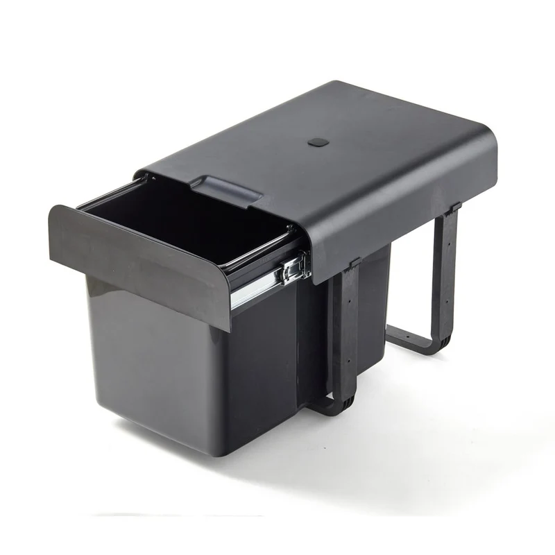 Poubelle tri 2 bacs 32 L pour meuble de 400 mm, noir mat