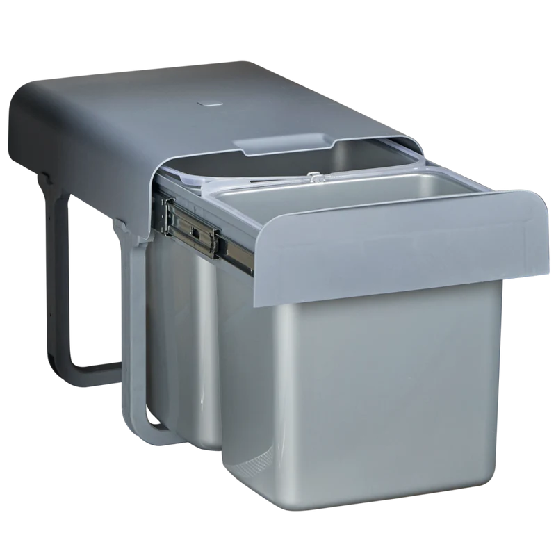 Poubelle tri 2 bacs 32 L pour meuble de 400 mm, gris