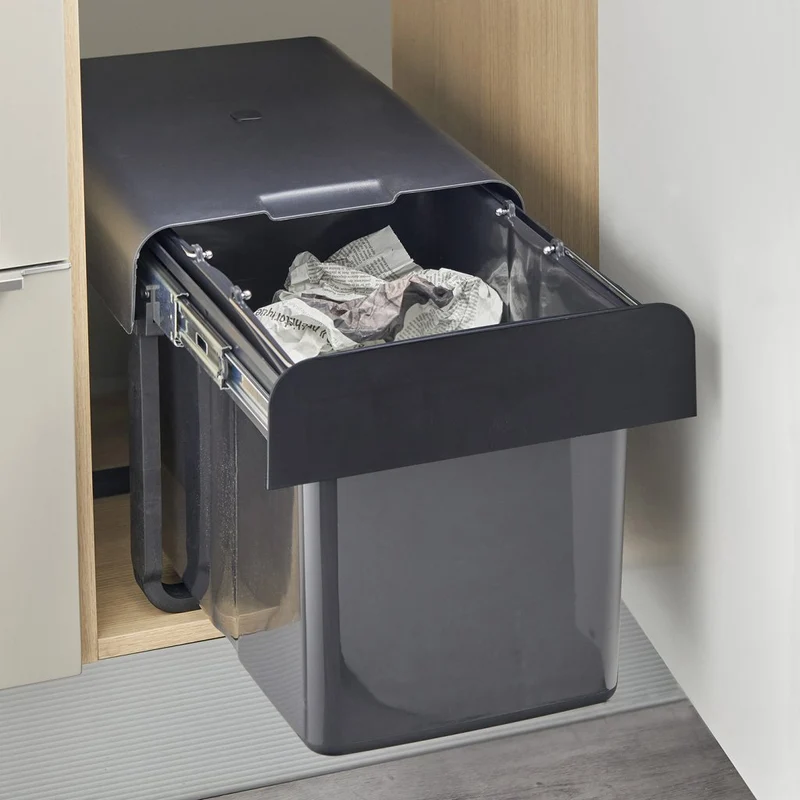 Poubelle 1 bac 34 L pour meuble de 400 mm, noir mat