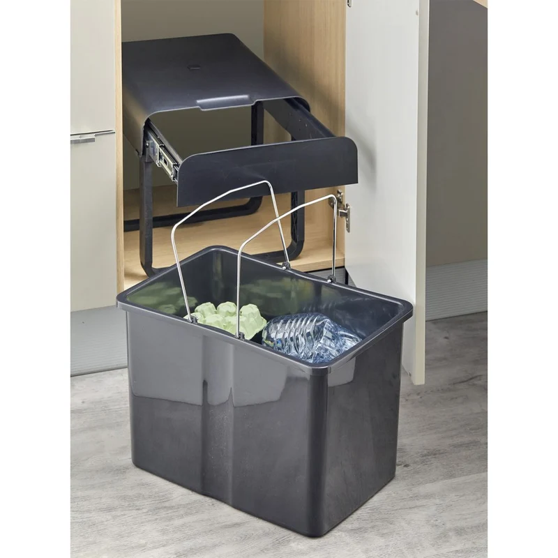 Poubelle 1 bac 34 L pour meuble de 400 mm, noir mat