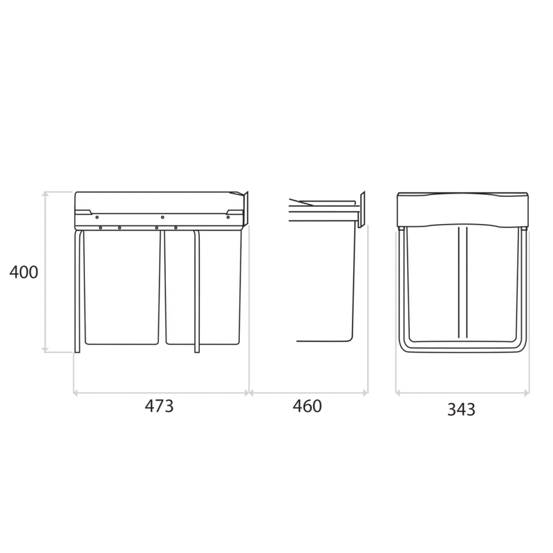 Poubelle tri 2 bacs 42 L pour meuble de 400 mm, gris