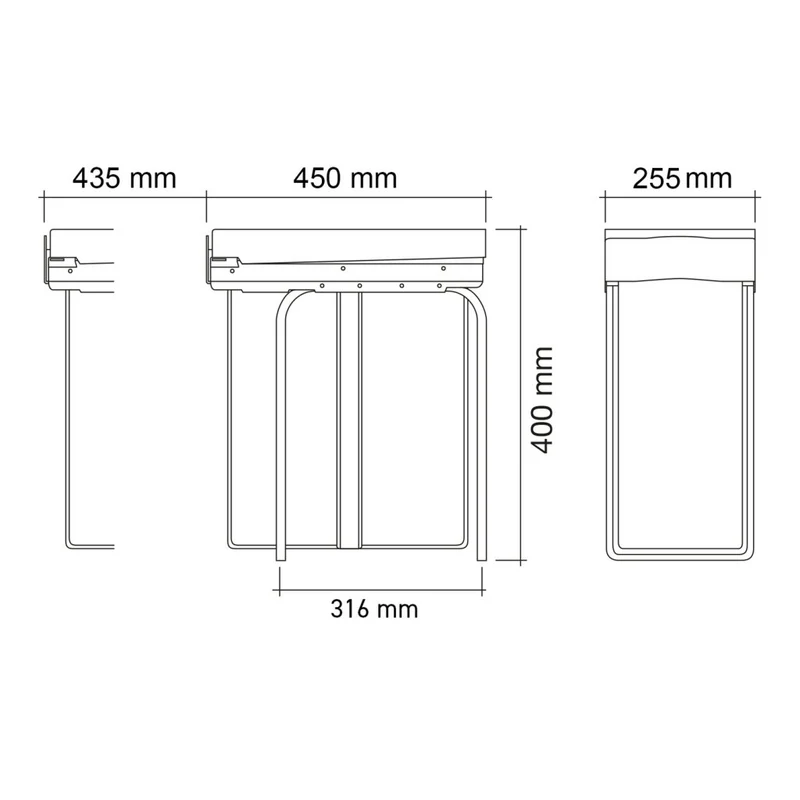 Poubelle 1 bac 30 L pour meuble de 300 mm, gris orion
