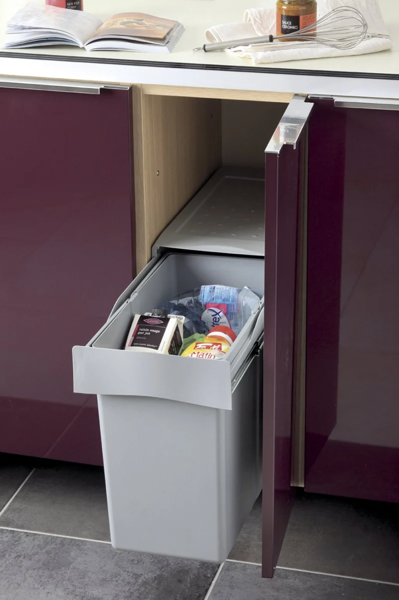 Poubelle 1 bac 30 L pour meuble de 300 mm, gris