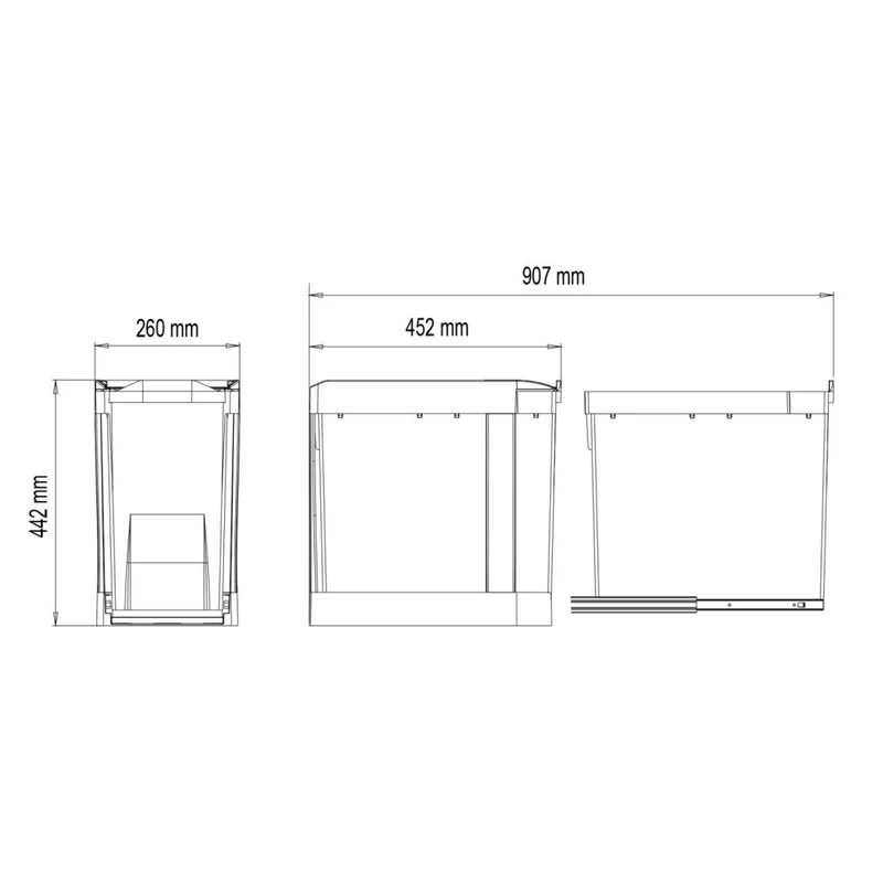 Poubelle tri 2 bacs 28 L pour meuble de 400 mm, ouverture automatique