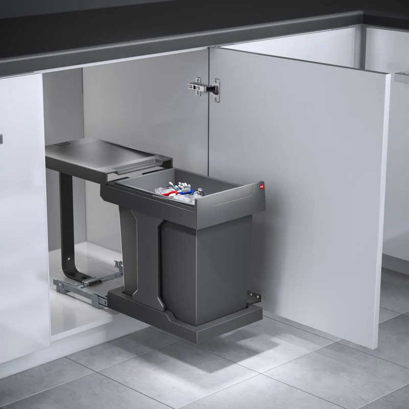 Poubelle 1 bac 20 L pour meuble de 400 mm, ouverture automatique
